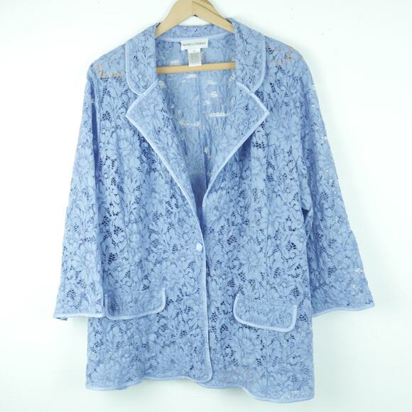 Drapers Damons 3X Blazer Lace Pastel Blue Sheer Boho Romantic Feminine Coquette - Picture 1 of 7